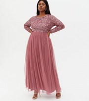 Maya Curves Pink Sequin Long Sleeve Maxi Dress